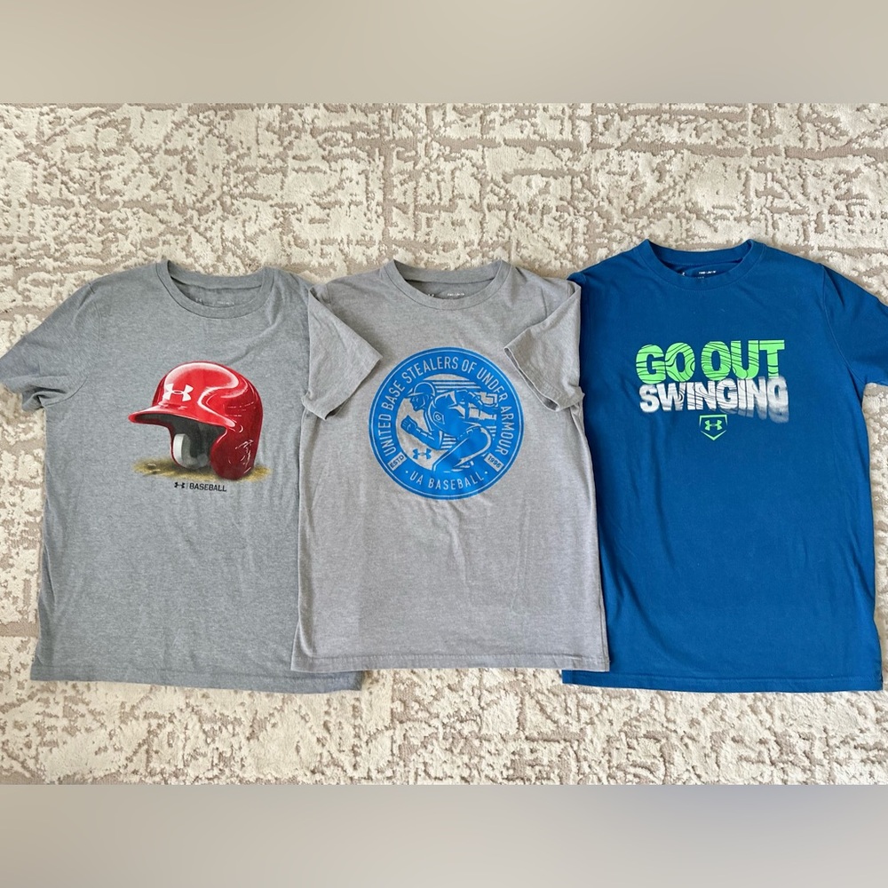 Set of three Under Armour Baseball themed shirts.